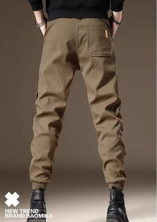 Men Fleece Lined Casual Pants Brown Winter Warm — feature 20