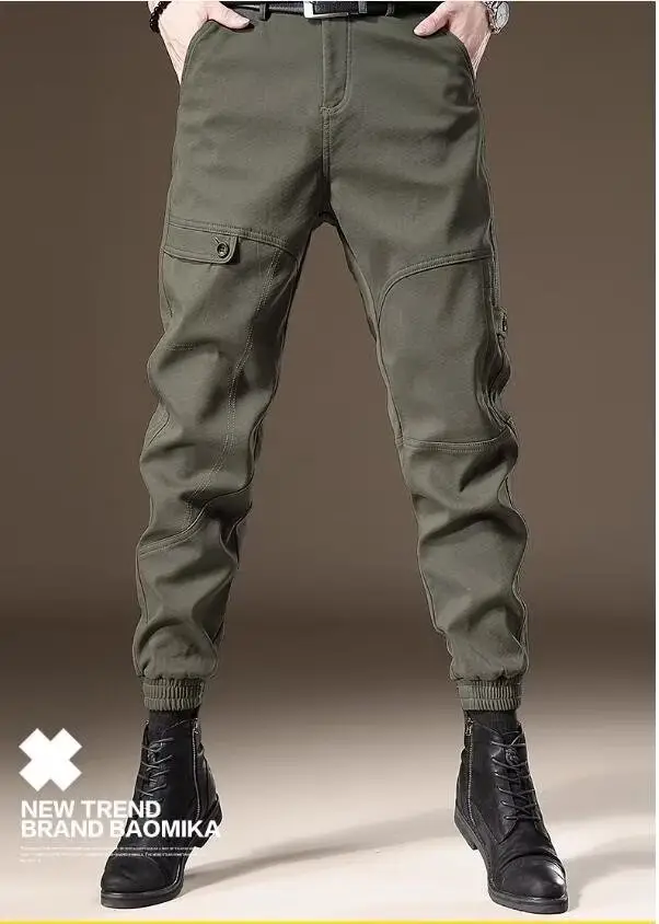Men Fleece Lined Casual Pants Brown Winter Warm — feature 21