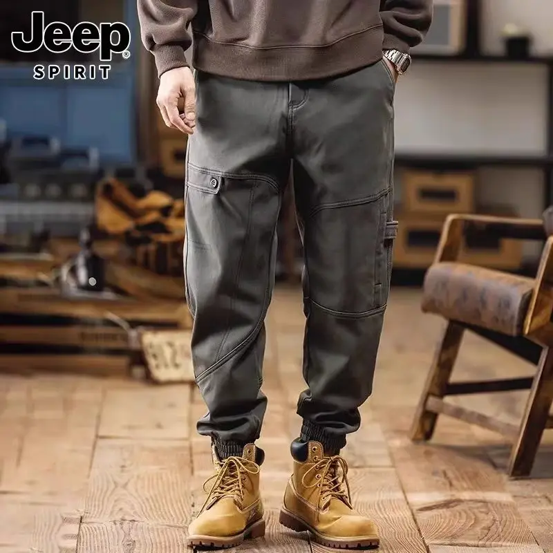 Men Fleece Lined Casual Pants Brown Winter Warm — feature 4