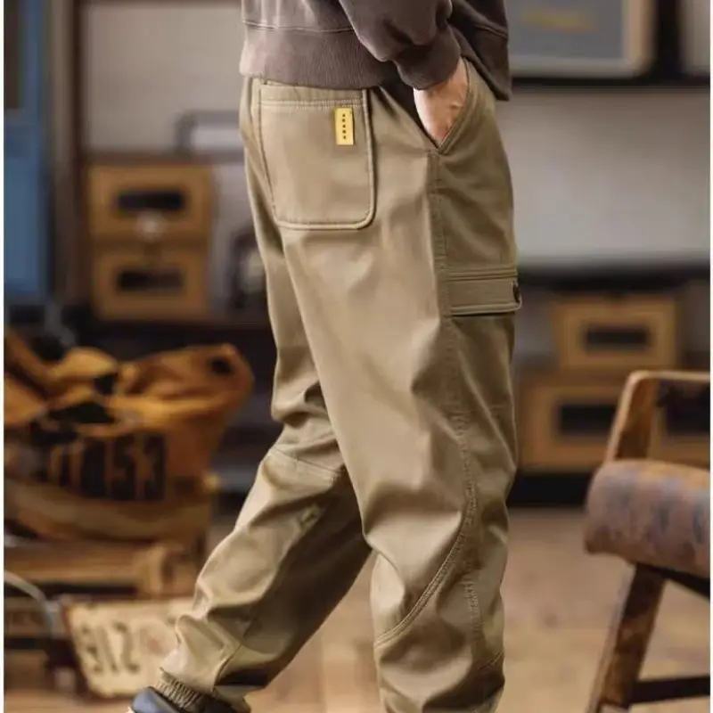 Men Fleece Lined Casual Pants Brown Winter Warm — feature 5
