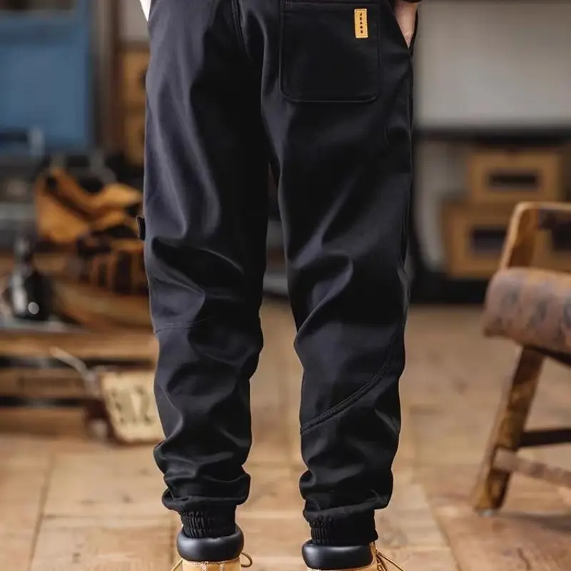Men Fleece Lined Casual Pants Brown Winter Warm — feature 6