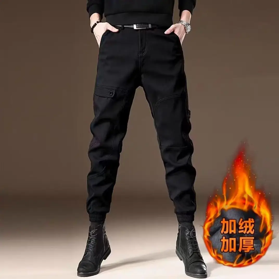 Men Fleece Lined Casual Pants Brown Winter Warm - Image 4