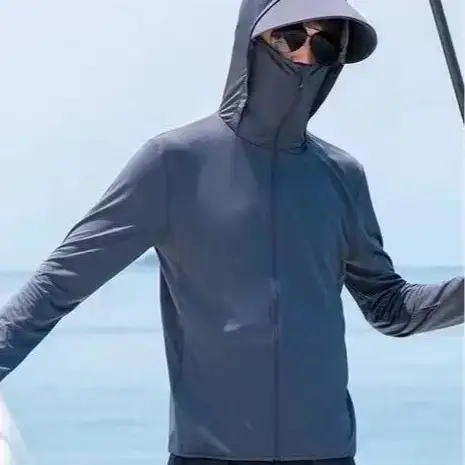 Men Ice Silk Hoodie Light Blue Summer Sun Protection — feature 7