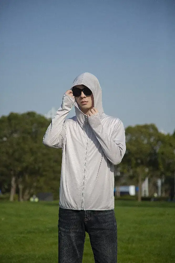 Men Ice Silk Hoodie Light Blue Summer Sun Protection - Image 10