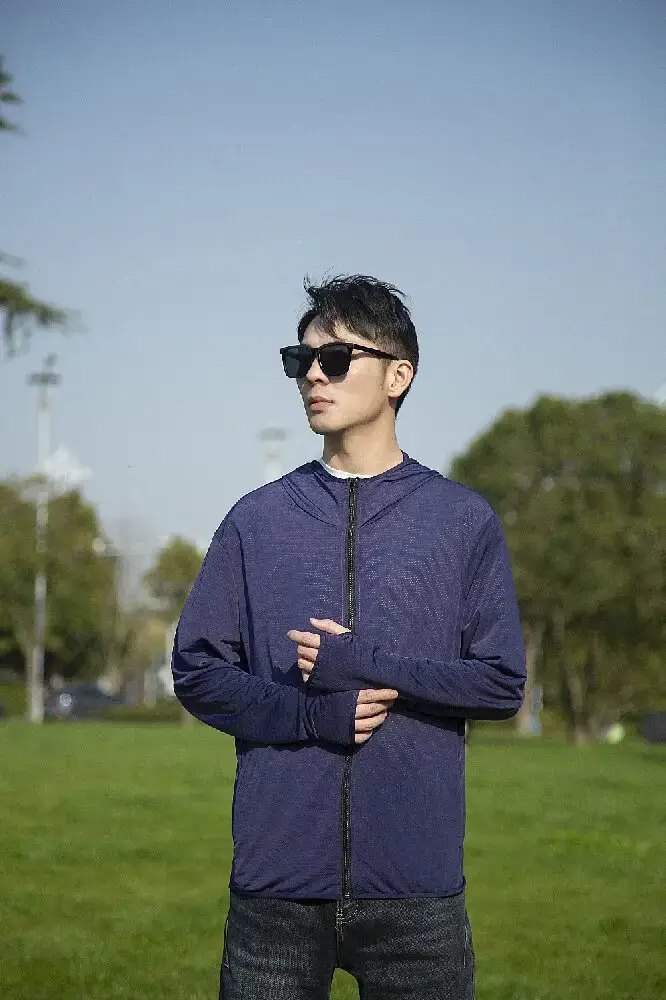 Men Ice Silk Hoodie Light Blue Summer Sun Protection - Image 12