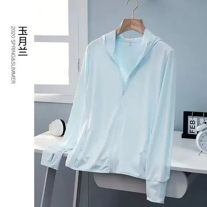 Men Ice Silk Hoodie Light Blue Summer Sun Protection - Image 5