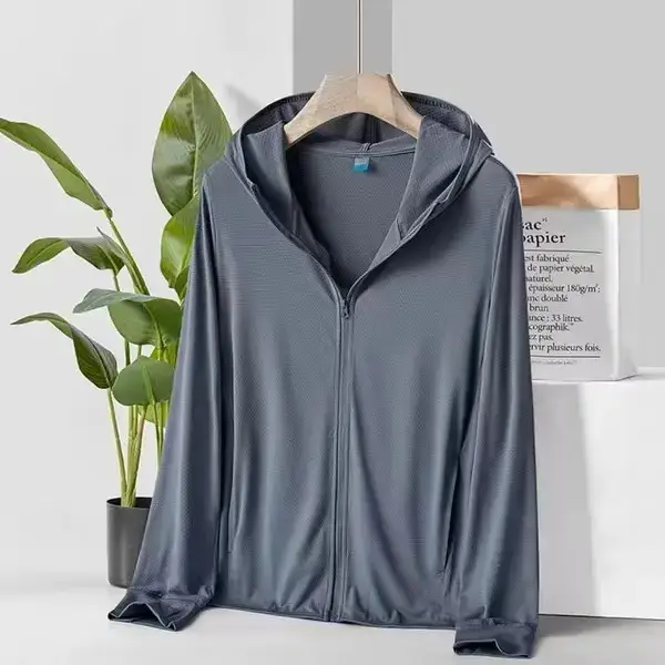 Men Ice Silk Hoodie Light Blue Summer Sun Protection - Image 8