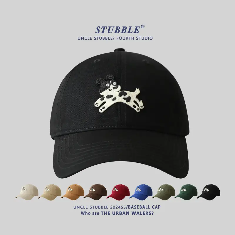 Korean Cartoon Dog Hat for Men Women Beige Black Red - Image 9