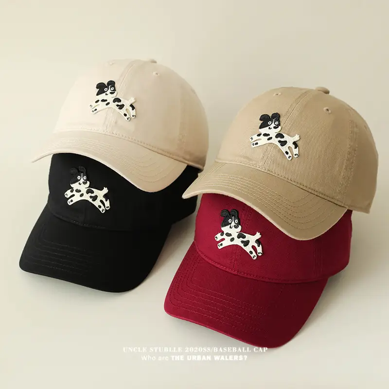 Korean Cartoon Dog Hat for Men Women Beige Black Red - Image 10