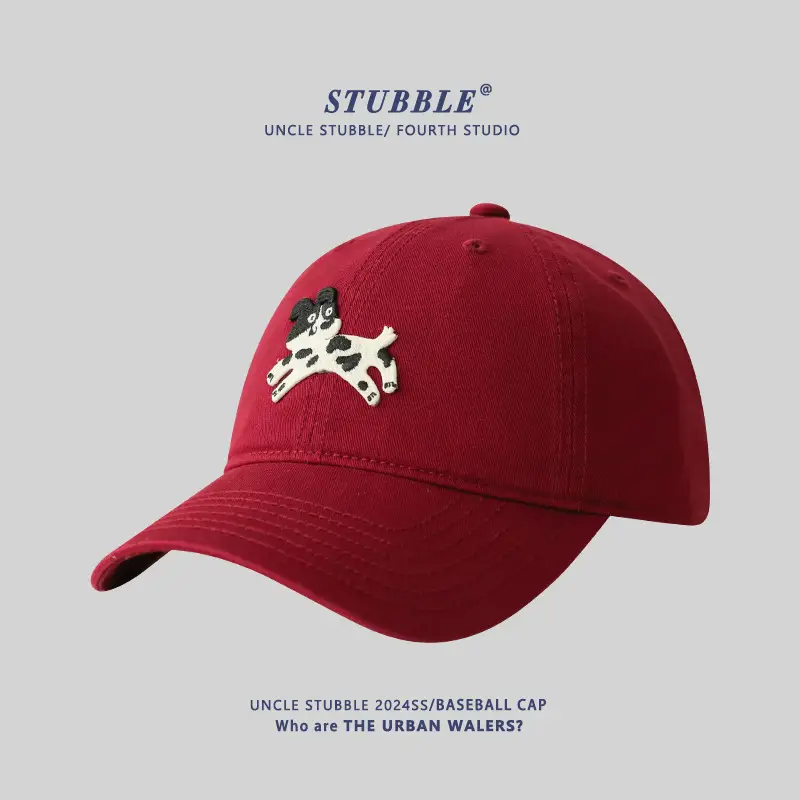 Korean Cartoon Dog Hat for Men Women Beige Black Red - Image 7