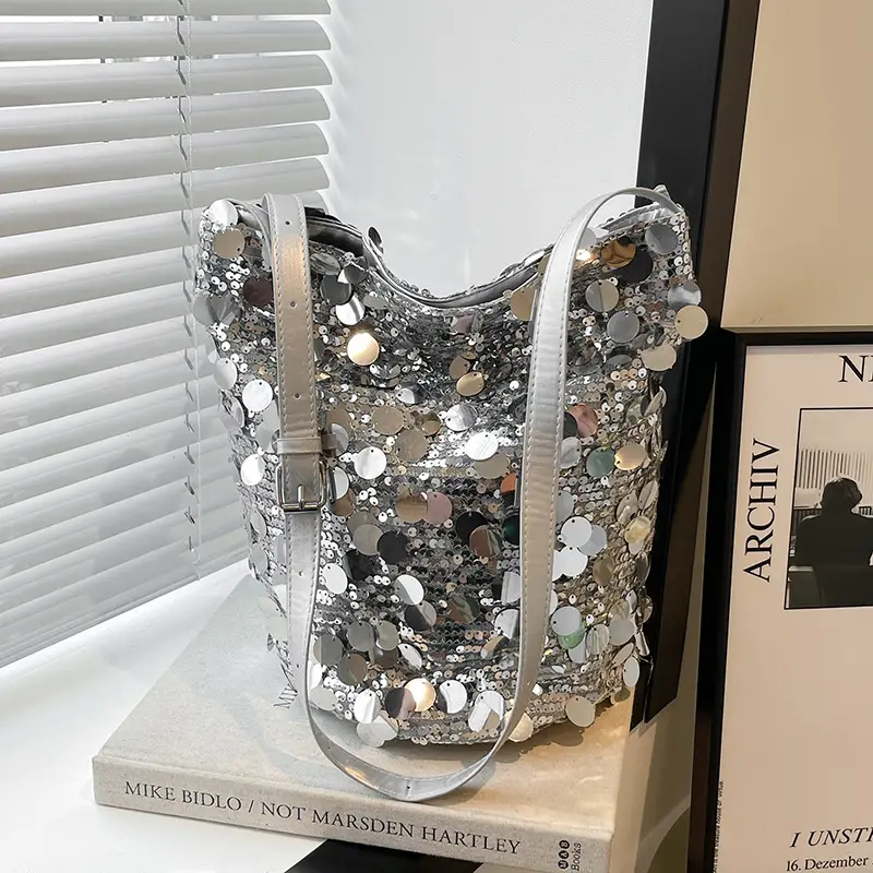 Women Sequin Crossbody Bag Large Capacity Gold Sparkle