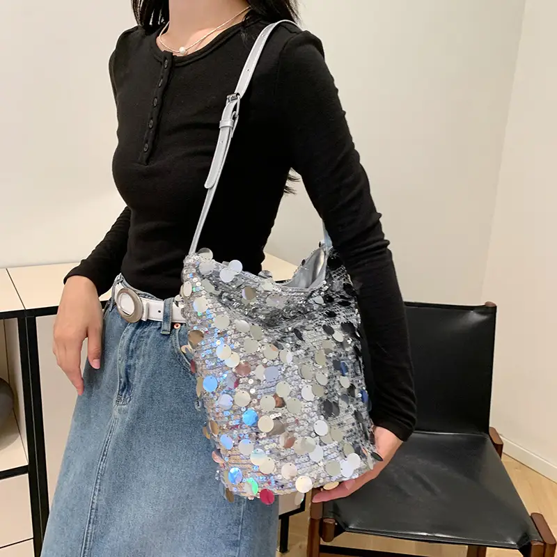 Women Sequin Crossbody Bag Large Capacity Gold Sparkle