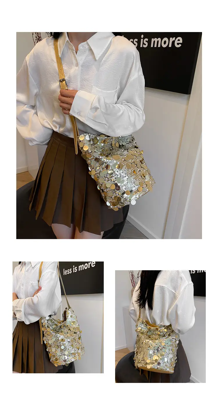 Women Sequin Crossbody Bag Large Capacity Gold Sparkle — feature 10