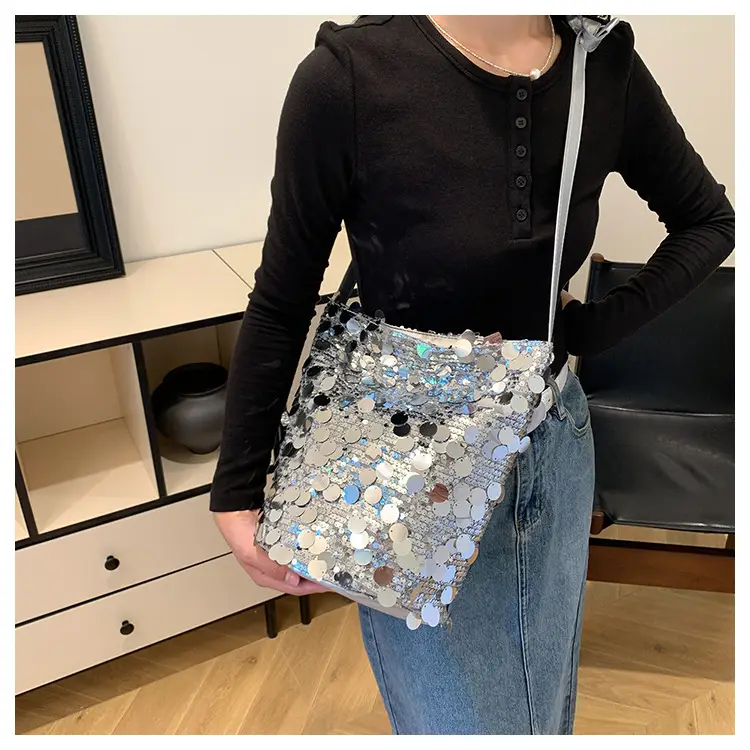 Women Sequin Crossbody Bag Large Capacity Gold Sparkle — feature 13