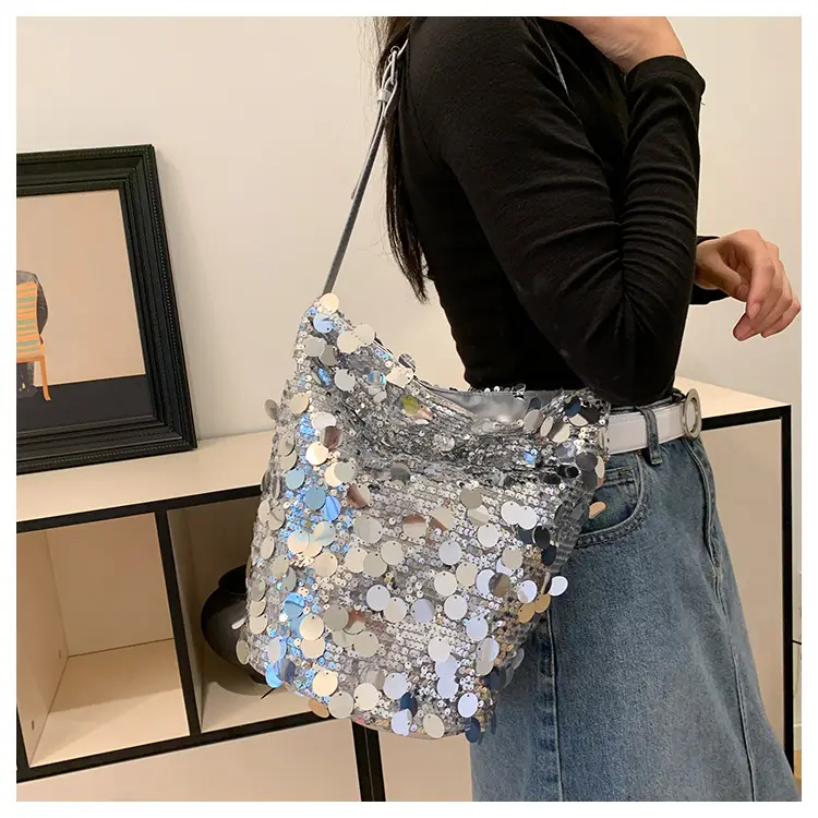 Women Sequin Crossbody Bag Large Capacity Gold Sparkle — feature 14