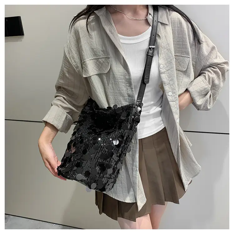 Women Sequin Crossbody Bag Large Capacity Gold Sparkle — feature 18