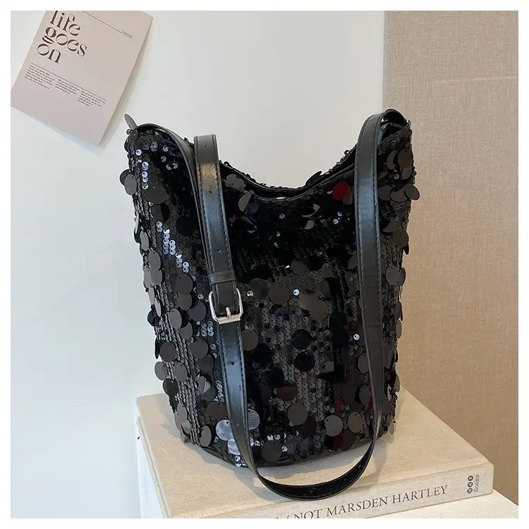 Women Sequin Crossbody Bag Large Capacity Gold Sparkle — feature 21