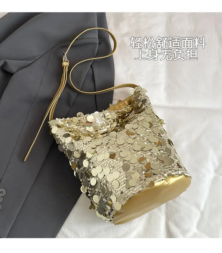 Women Sequin Crossbody Bag Large Capacity Gold Sparkle — feature 5
