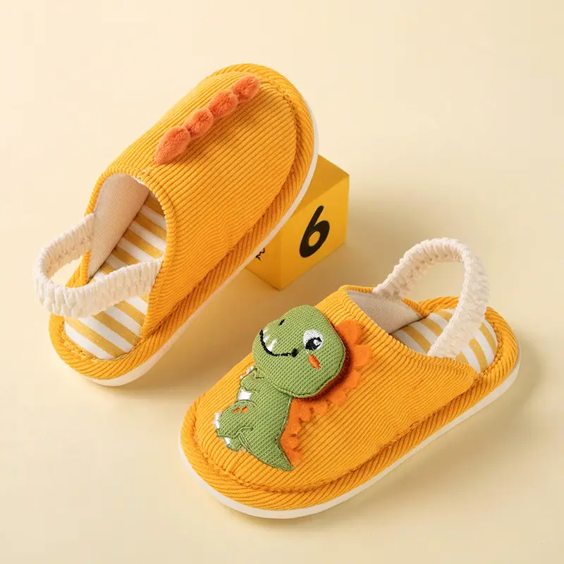 Spring and autumn cartoon cute dinosaur strap baby cotton slippers wholesale winter warm breathable indoor boys and girls slippers