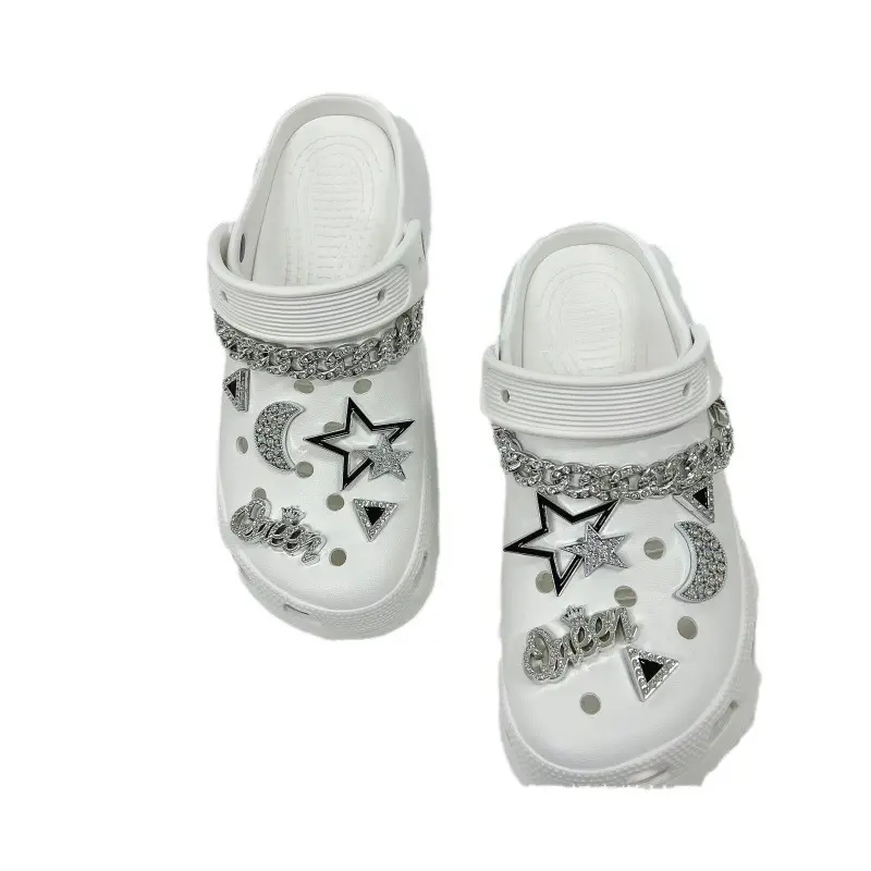 White Diamond Chain Women's Sandals with Big Heel
