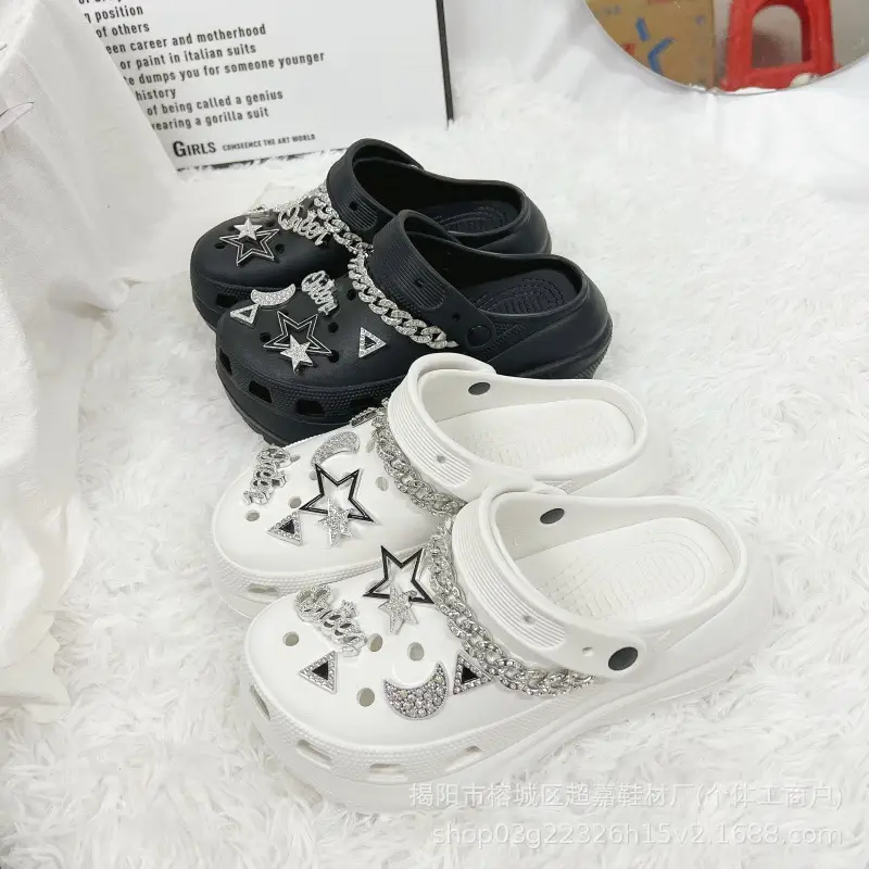 White Diamond Chain Women's Sandals with Big Heel — feature 14
