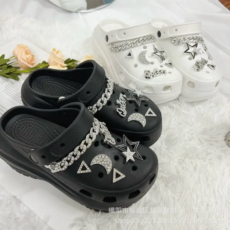 White Diamond Chain Women's Sandals with Big Heel — feature 15