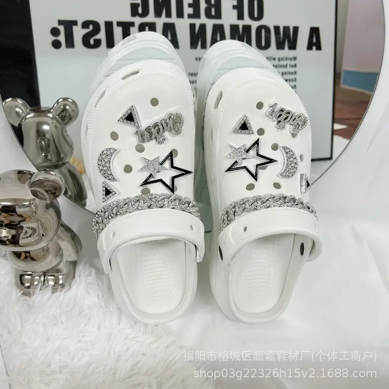 White Diamond Chain Women's Sandals with Big Heel — feature 16