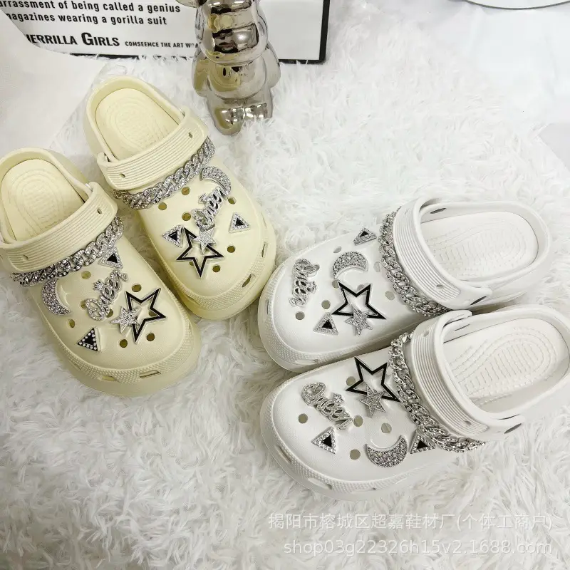 White Diamond Chain Women's Sandals with Big Heel — feature 17