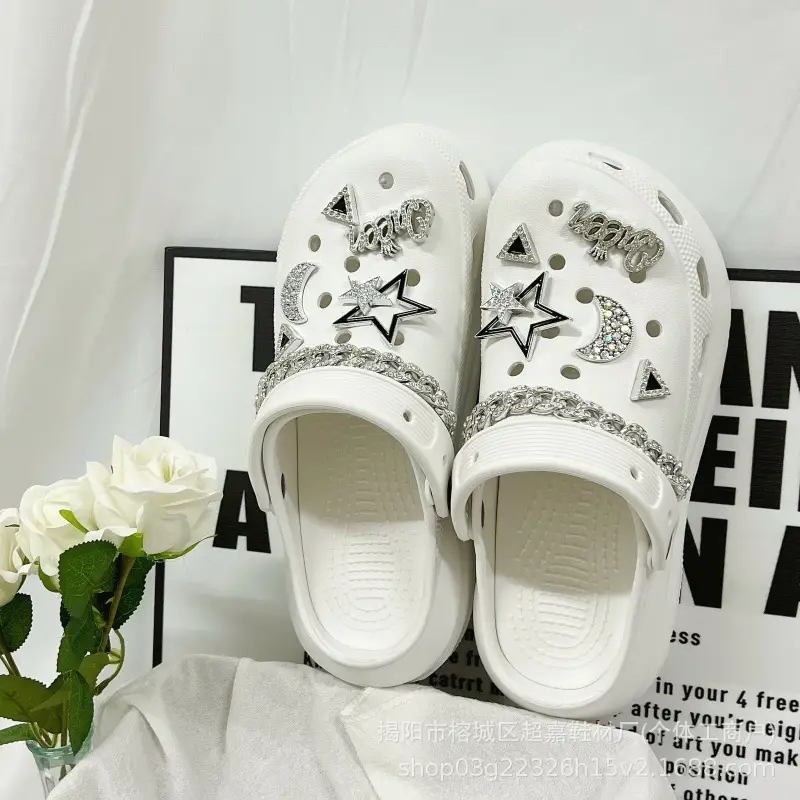 White Diamond Chain Women's Sandals with Big Heel — feature 5