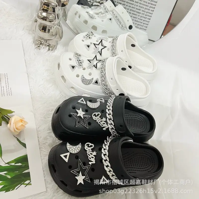 White Diamond Chain Women's Sandals with Big Heel — feature 8