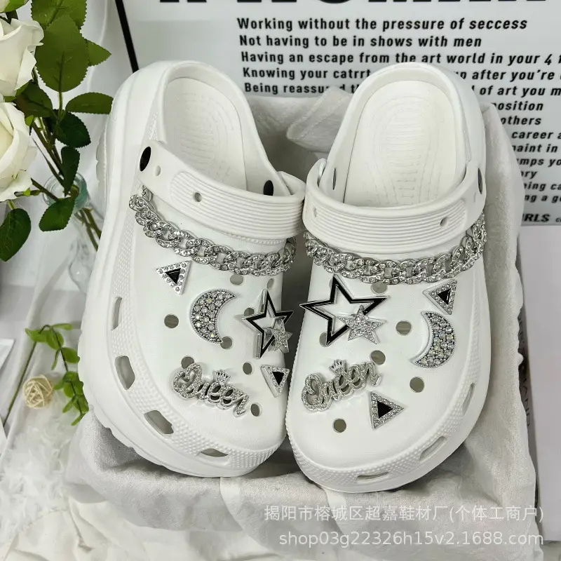 White Diamond Chain Women's Sandals with Big Heel
