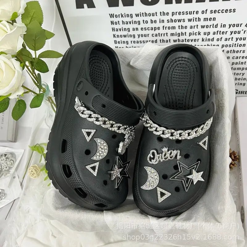 White Diamond Chain Women's Sandals with Big Heel