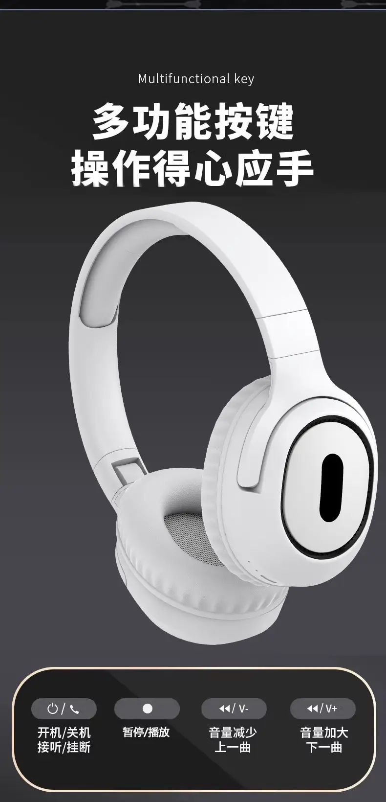 Wireless Bluetooth P3 Headphones Black White 4h Battery β feature 14