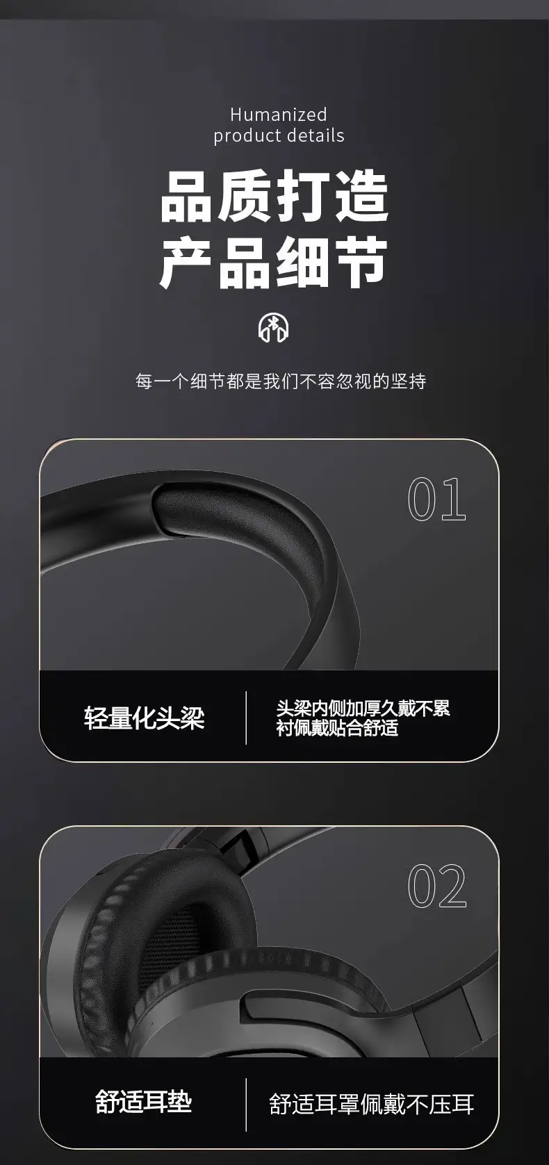 Wireless Bluetooth P3 Headphones Black White 4h Battery β feature 15