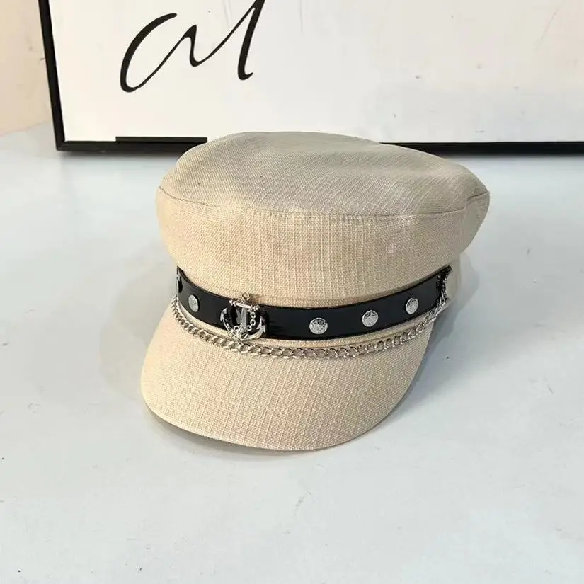 Women's Beige Duck Tongu Beret with Buckle - Image 5