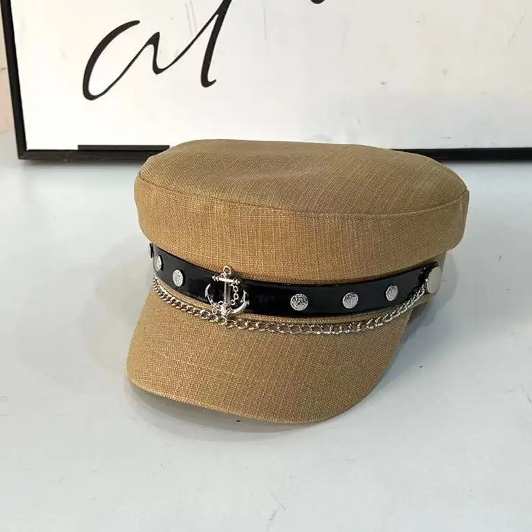 Women's Beige Duck Tongu Beret with Buckle - Image 6