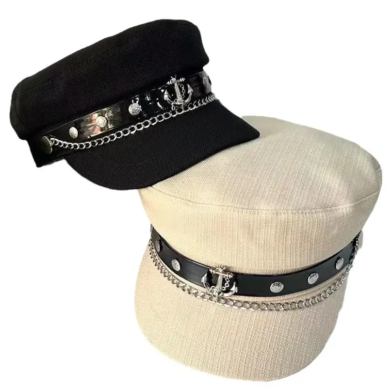 Women's Beige Duck Tongu Beret with Buckle - Image 7