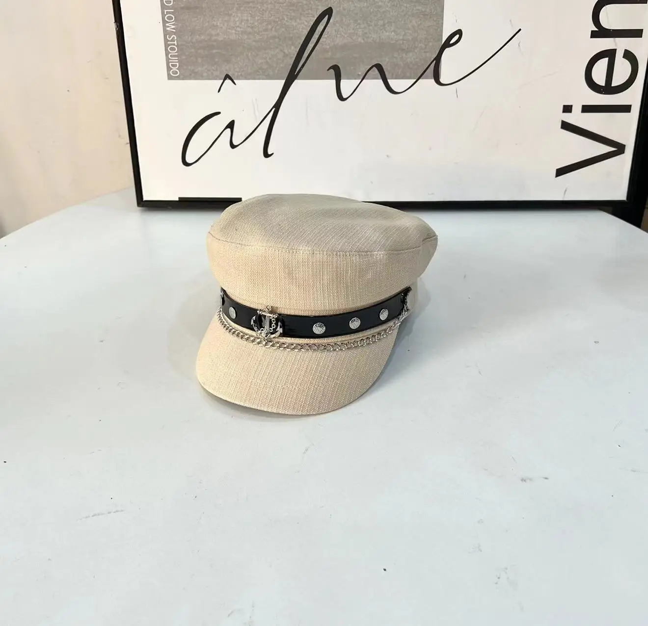 Women's Beige Duck Tongu Beret with Buckle - Image 2