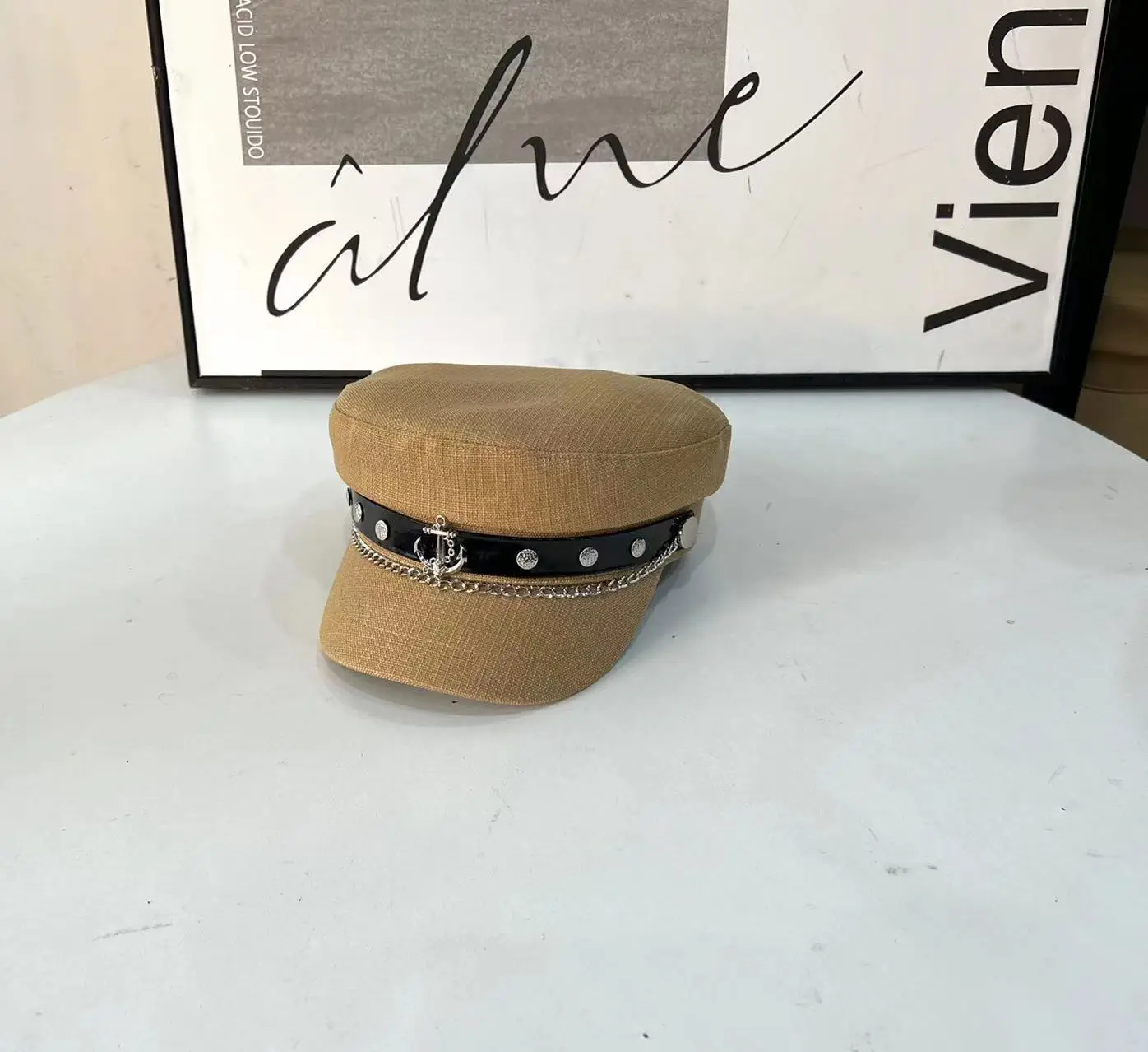 Women's Beige Duck Tongu Beret with Buckle - Image 3