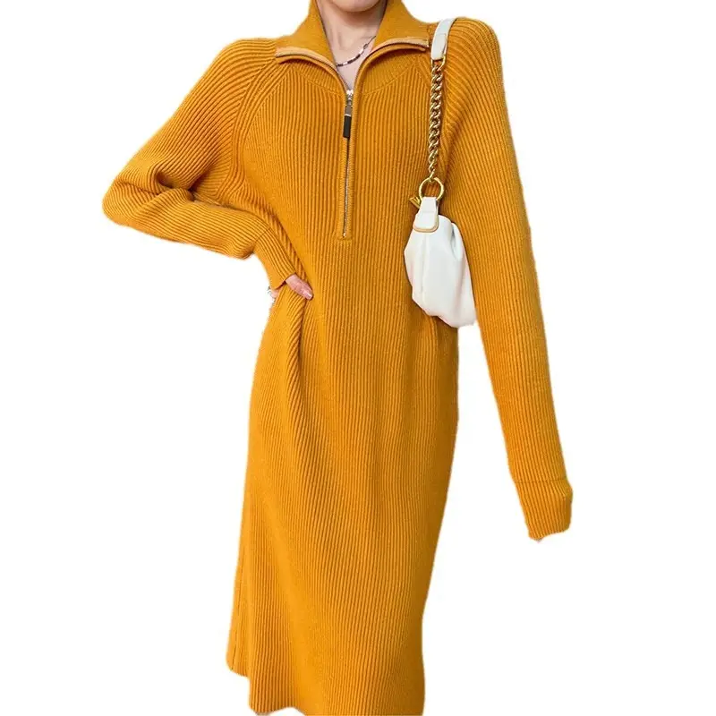 Japanese Style Lazy Over-the-Knee Lapel Dress for Women Grey