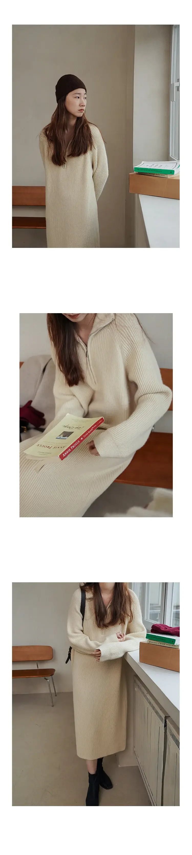 Japanese Style Lazy Over-the-Knee Lapel Dress for Women Grey — feature 11