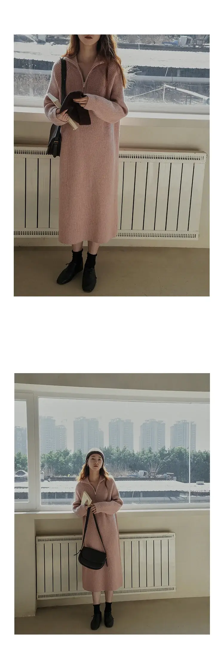 Japanese Style Lazy Over-the-Knee Lapel Dress for Women Grey — feature 15