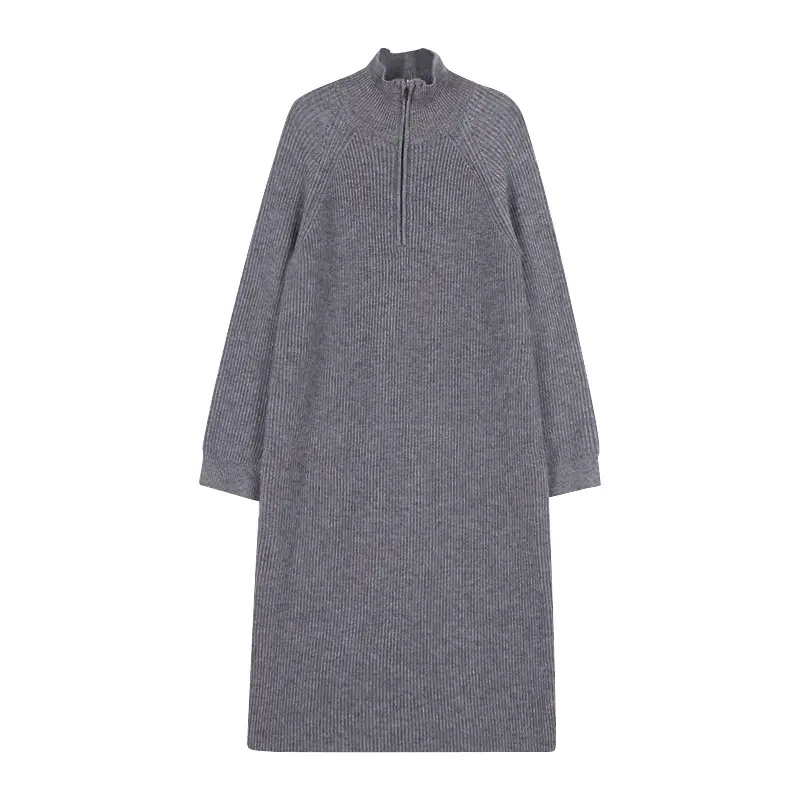 Japanese Style Lazy Over-the-Knee Lapel Dress for Women Grey