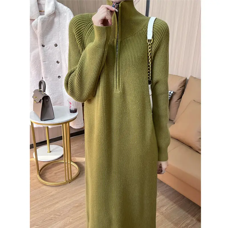 Japanese Style Lazy Over-the-Knee Lapel Dress for Women Grey