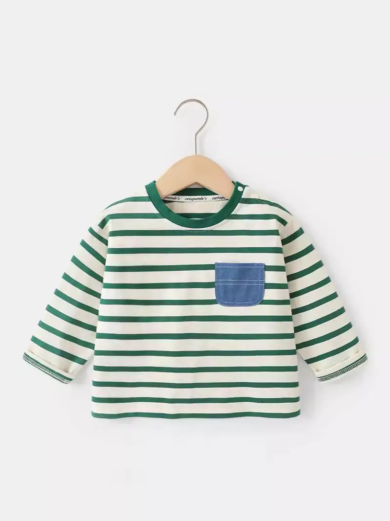 Kaka Panda Boys Striped Long Sleeve T-Shirt Green White - Image 7