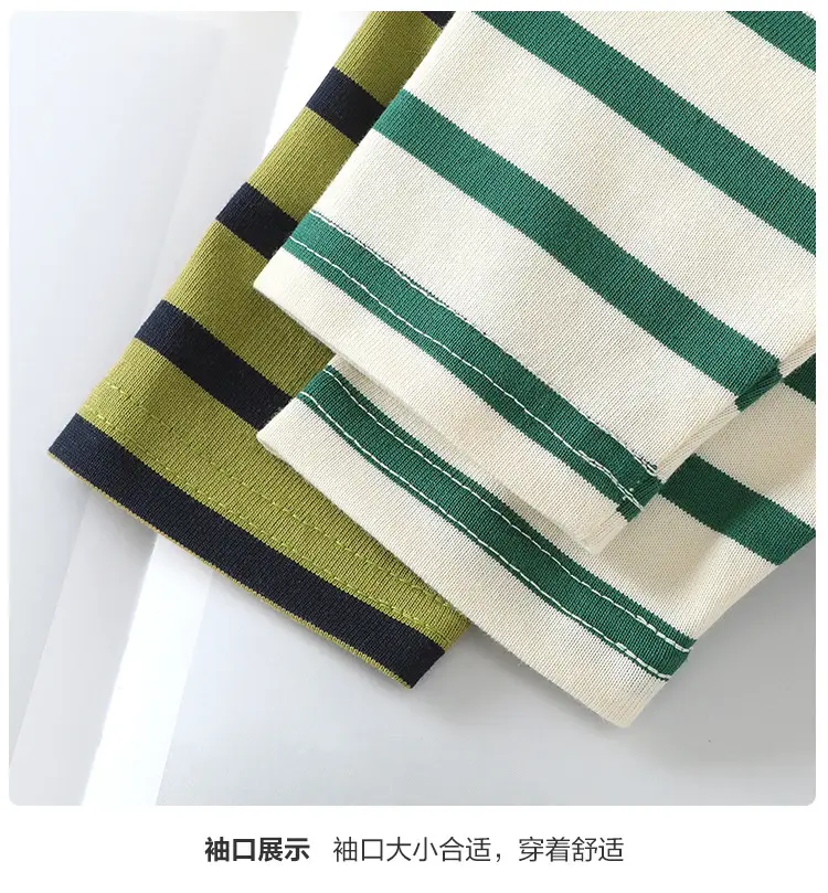 Kaka Panda Boys Striped Long Sleeve T-Shirt Green White — feature 9