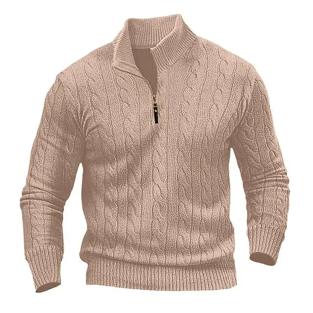 Men's Beige Twist Half-Zip Sweater Base Shirt - Image 8