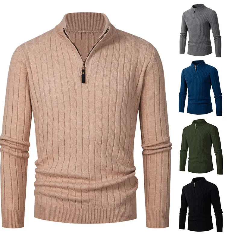 Men's Beige Twist Half-Zip Sweater Base Shirt — feature 1