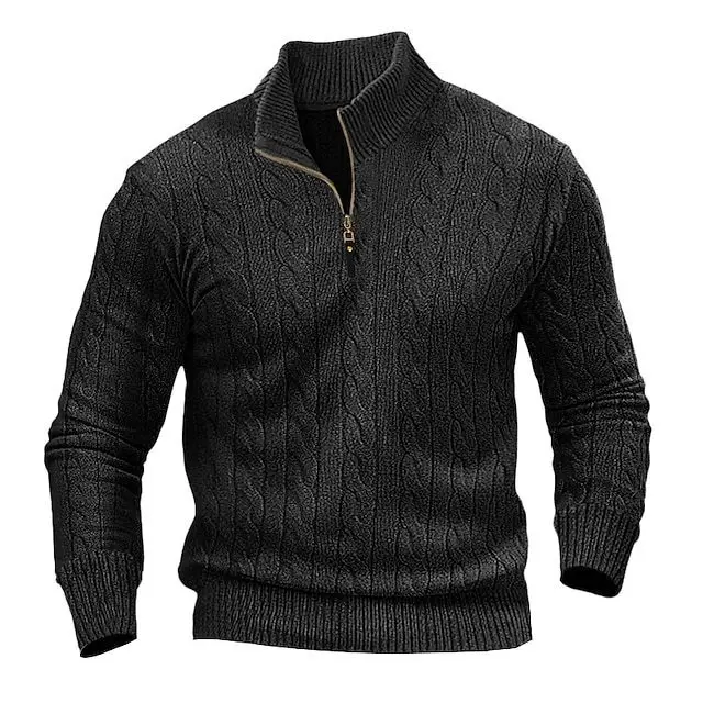 Men's Beige Twist Half-Zip Sweater Base Shirt — feature 11