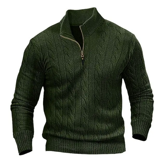 Men's Beige Twist Half-Zip Sweater Base Shirt — feature 13